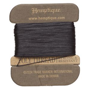 Thread, Hemptique&reg;, polyester, pkg/32 yards, black, 0.45mm 3-ply round.