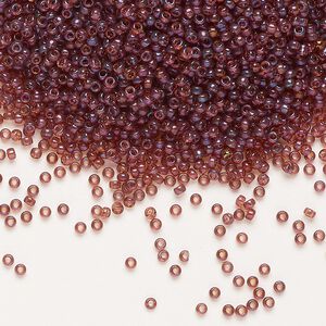 Seed bead, Miyuki, glass, pkg/35g, #15 rocaille, translucent gold luster claret (RR-302).