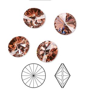 Chaton 4pk rose peach foil back, Crystal Passions&reg; 10.54-10.91mm rivoli SS47 1122