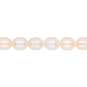 Pearl, White Lotus&trade;, cultured freshwater, peach, 5-7mm rice, C grade, Mohs hardness 2-1/2 to 4. Sold per 16-inch strand.