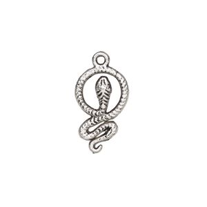 Charm, antique silver-plated "pewter" (zinc-based alloy), 20x12mm single-sided snake. Sold per pkg of 10.