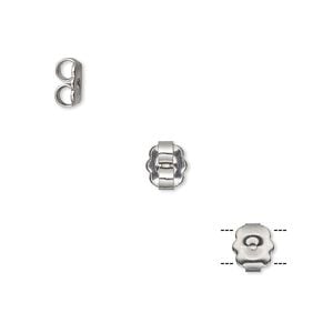 Earnut 1pkg20, 6.5x5mm scalloped rectangle, stainless steel 10 pair