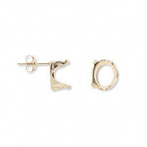 Earstud 1pkg2 Snap-Tite&reg; 14Kt gold, 10x8mm oval 4-prong setting / earnuts, 1 pair