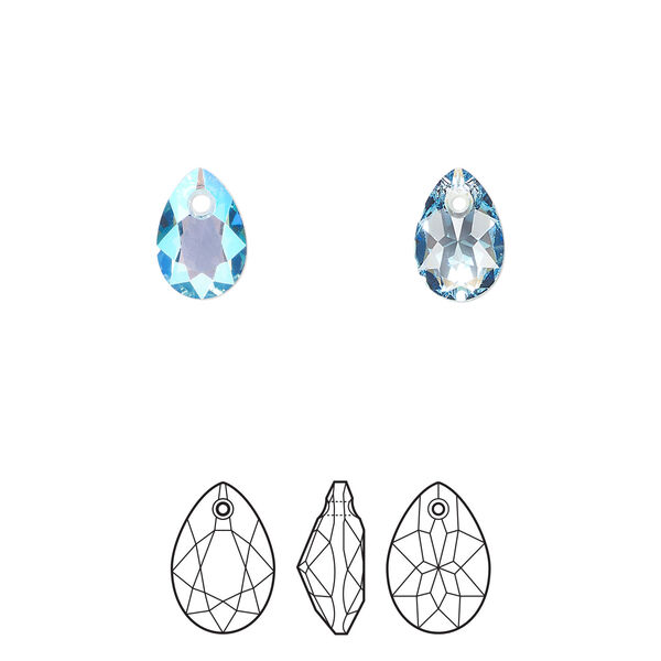Drop 72pk aquamarine shimmer, Swarovski&reg; 9mm pendant pear cut 6433 image number 0