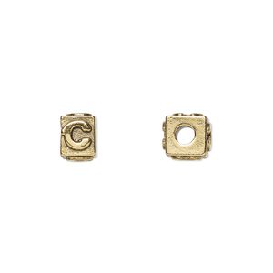 Bead 1pkg4 gold-plated pewter, 8x6mm rectangle / letter C, antique Dione&reg;