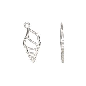 Charm, Amoracast&reg;, sterling silver, 16x8mm two-sided conch shell. Sold individually.
