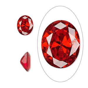 Gem, cubic zirconia, ruby red, 10x8mm faceted oval, Mohs hardness 8-1/2. Sold individually.