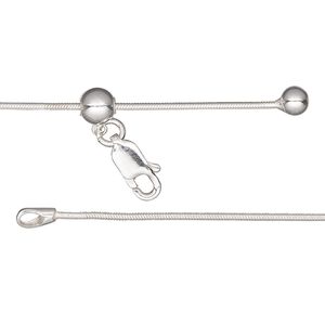 Chain 1pkg1 sterling silver snake, 1mm / lobster claw clasp, Gossamer&trade; adjustable 16-24 inch