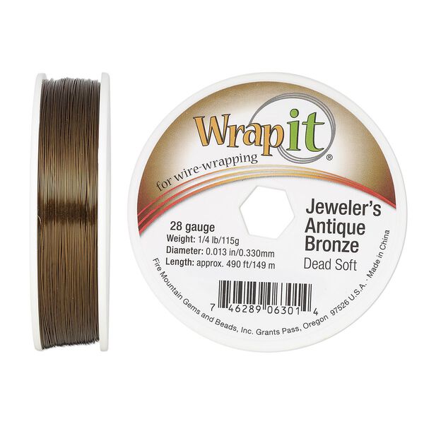 Wire, Wrapit&reg;, jeweler's antique bronze, dead-soft, round, 28 gauge. Sold per 0.25-pound spool, approximately 490 feet. image number 0