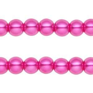 Bead, glass pearl, fuchsia, 7-8mm round. Sold per pkg of (2) 15-inch strands, approximately 100 beads.