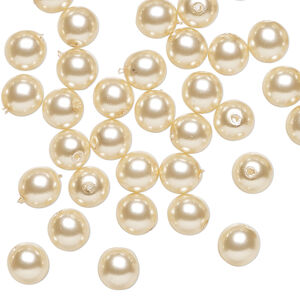 Bead, Czech pearl-coated glass druk 1pkg60, opaque beige, 6mm round.