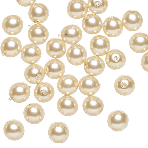 Bead, Czech pearl-coated glass druk 1pkg60, opaque beige, 6mm round. image number 0
