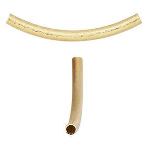 Bead 1pkg10 gold-plated, 36x3mm textured curved tube, brass