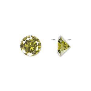 Drop, cubic zirconia, olive green, 10mm hand-faceted round, Mohs hardness 8-1/2. Sold per pkg of 4.