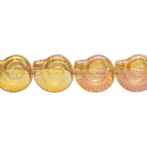 Pressed glass 1pkg1, 2-sided nautilus shell bead, 15.5-16 inch orange AB 12x11.5mm image number 0