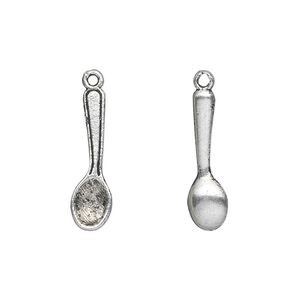 Charm, antique silver-plated "pewter" (zinc-based alloy), 21x6mm double-sided spoon. Sold per pkg of 50.