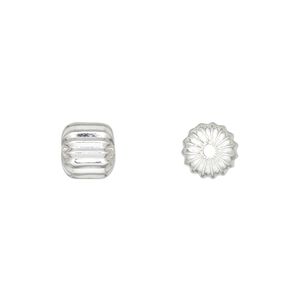 Bead, silver-plated brass, 9x8mm fluted cylinder. Sold per pkg of 20.