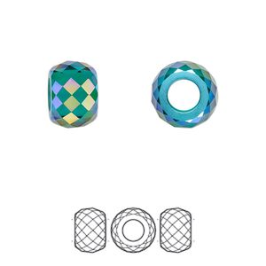 Bead 1pk emerald shimmer 2X, Crystal Passions&reg; 11x7.75mm briolette XXL hole 5043