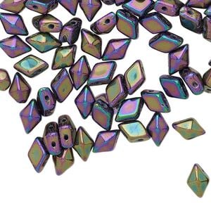 Bead, DiamonDuo&trade;, Czech pressed glass, opaque jet iris purple, 8x5mm faceted diamond with flat back and (2) 0.7-0.8mm holes. Sold per 10-gram pkg, approximately 70 beads.