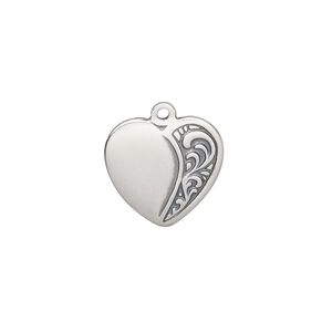 Charm, antiqued sterling silver, 15mm single-sided heart. Sold individually.