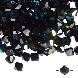 Bead 144pk jet AB, Preciosa Czech crystal 6mm bicone