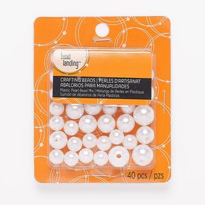 Bead, Bead Landing&trade;, plastic, white, 9-13mm round. Sold per pkg of 40.