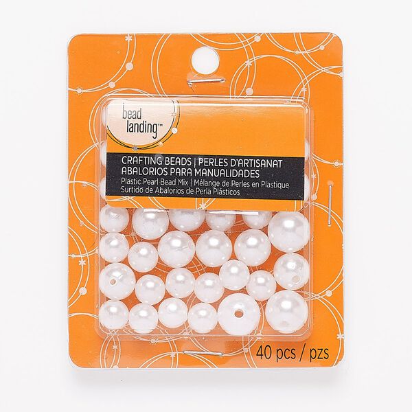Bead, Bead Landing&trade;, plastic, white, 9-13mm round. Sold per pkg of 40. image number 0