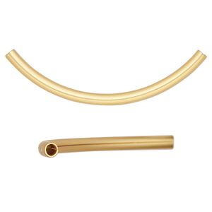 Bead 1pkg10 gold-plated, 50x3mm curved tube, brass / satin