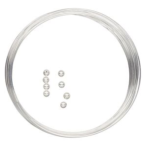 Memory wire, Beadalon&reg;, silver-plated carbon steel, 2-1/4-inch round bracelet, 0.65mm thick with 3mm end caps. Sold per 9-piece set, approximately 12 loops.