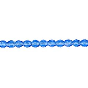 Bead, Czech fire-polished glass, light cobalt, 4mm faceted round. Sold per pkg of 1,200 (1 mass).