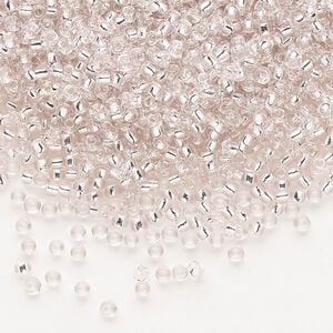 Seed bead, Dyna-Mites&trade;, glass, pkg/40g, #11 round, transparent silver-lined light pink, (57RR 11/0 RR).