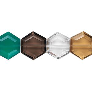 Multi-quartz / green onyx 1pkg10, hand-cut faceted hexagon bead 13x12mm