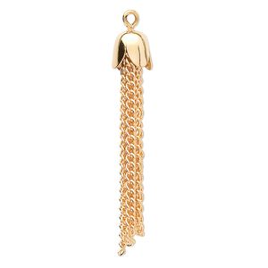Focal, gold-plated steel, 39x8mm chain tassel. Sold per pkg of 10.