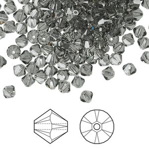 Bead 1440pk black diamond, Swarovski&reg; 4mm XILION bicone 5328