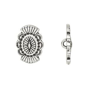 Button, TierraCast&reg;, "Western Winds" collection, antique silver-plated pewter (tin-based alloy), 20x14mm with concho design and loop. Sold per pkg of 20.