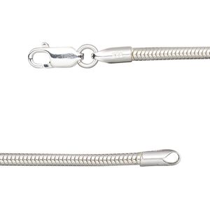 Chain 1pkg1 sterling silver snake, 2.6mm / fits 3.5mm hole / lobster claw clasp, Dione&reg; 16 inch