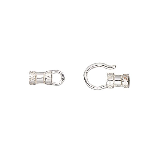 Clasp hook&eye 1pkg2 sterling silver, 20x8mm / crimp ends / fits 2.3mm cord, JBB Findings 1-strand image number 0