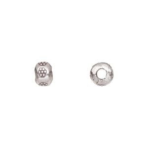 Bead 1pkg10 sterling silver, 7x5mm rondelle / flowers, antiqued Hill Tribes