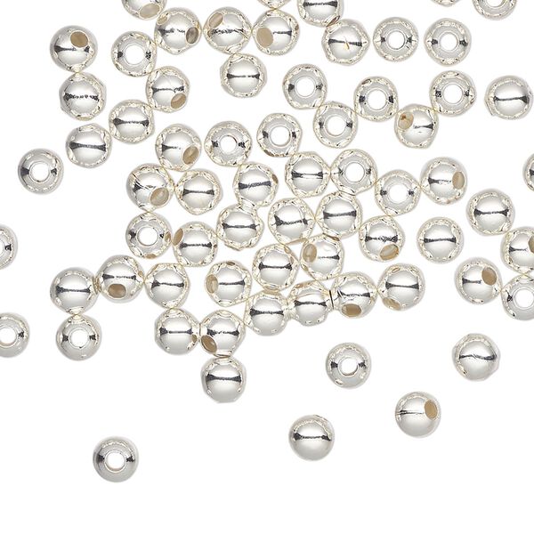 Bead 1pkg100 silver-plated, 4mm round, steel image number 0