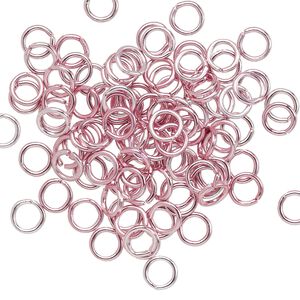 Jump ring 1pkg100 aluminum, 5mm round, 20 gauge / 3.4mm inside diameter / pink