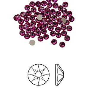 Flat back 1440pk fuchsia foil back, Swarovski&reg; 3-3.2mm rose round SS12 2088