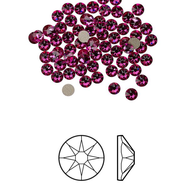 Flat back 1440pk fuchsia foil back, Swarovski&reg; 3-3.2mm rose round SS12 2088 image number 0