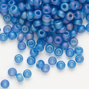 Seed bead, Miyuki, glass, pkg/25g, #6 rocaille, translucent matte rainbow Capri blue (RR-149FR).