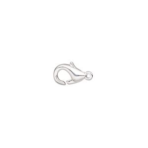Clasp lobster claw 1pkg500 silver-plated, 10x6mm, brass 1-strand