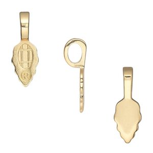 Bail, Aanraku&reg;, glue-on, gold-plated "pewter" (zinc-based alloy), 21.5x7mm with 12x7mm leaf flat base. Sold per pkg of 5.