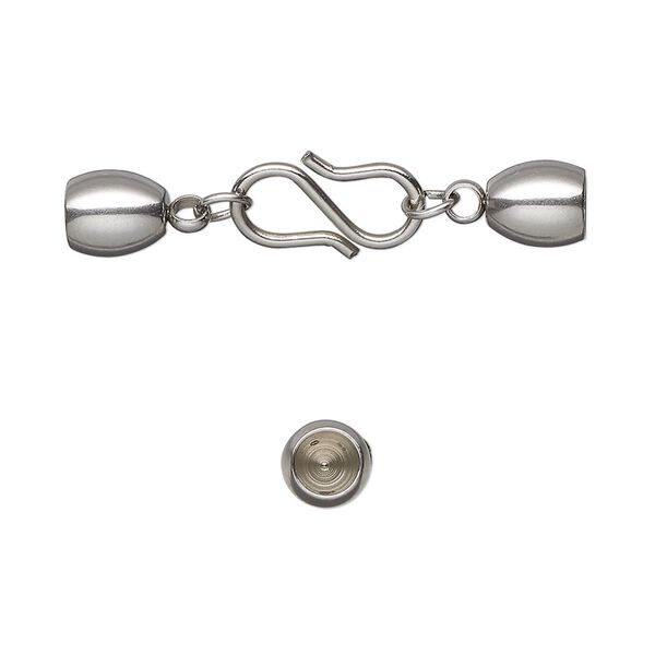 Clasp S-hook 1pkg1, 32x7mm / fits 6.5x5mm cord / 4mm 21 gauge jump ring, stainless steel 1-strand image number 0