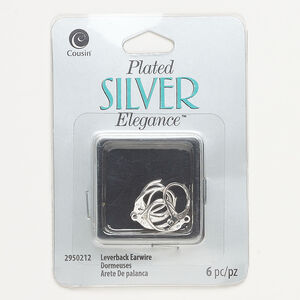 Ear wire leverback 1pkg6, 13mm / closed loop, silver-finished brass 3 pair