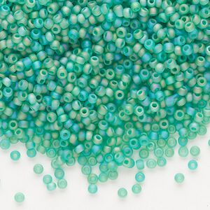 Seed bead, Dyna-Mites&trade;, glass, pkg/1/2kg, #11 round, translucent frosted rainbow jade green, (20FAB 11/0 RR).