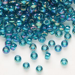 Seed bead, Miyuki, glass, pkg/250g, #6 rocaille, translucent rainbow teal (RR-2458).