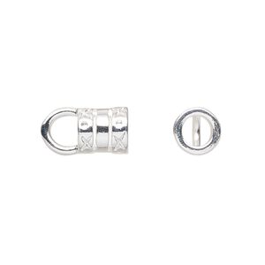 Cord end glue-in 1pkg10 silver-plated, 8x7.5mm tube / 4.7mm inside diameter, brass